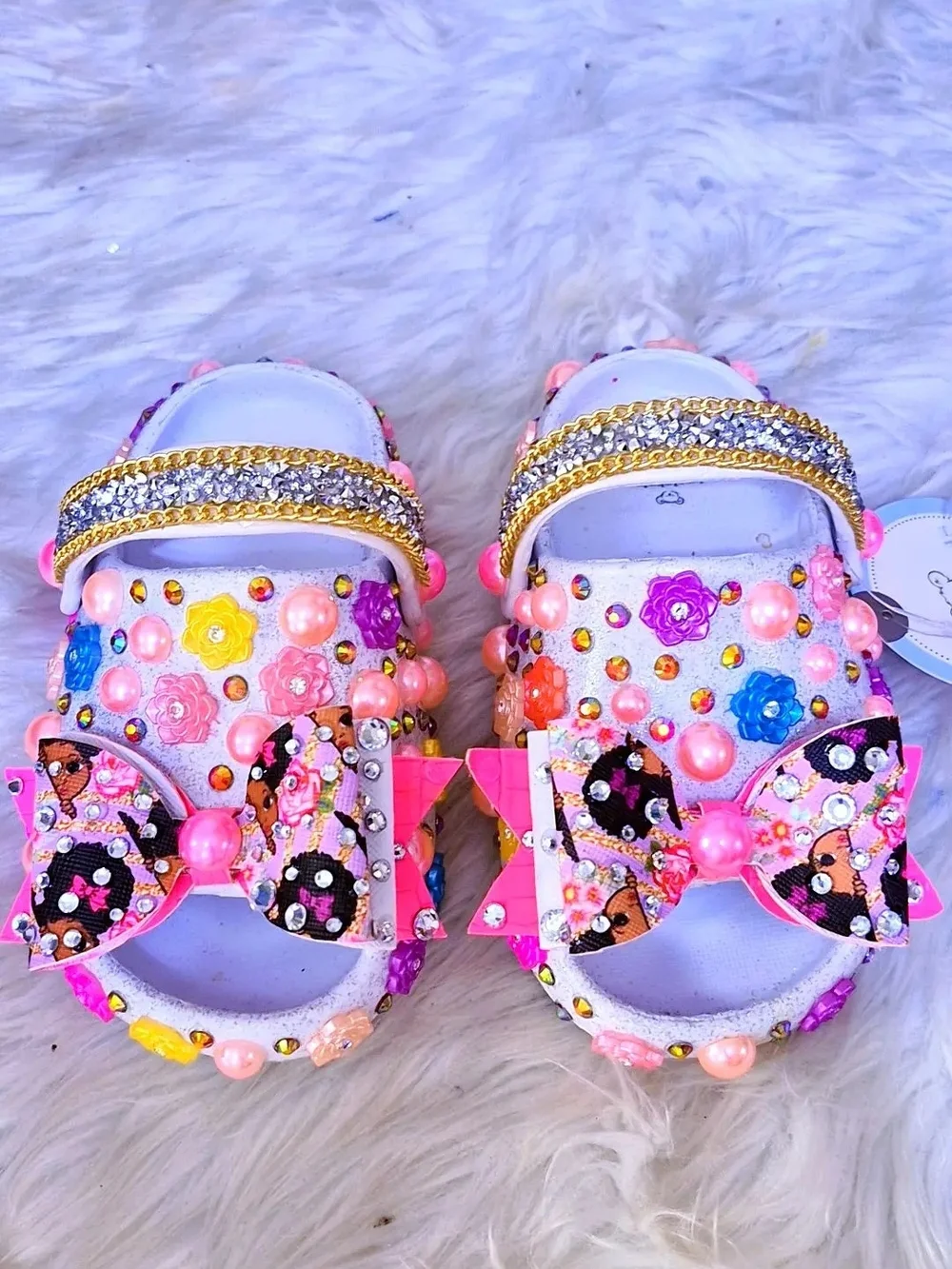 Kids Decorative Pink Pearl & Bow Sandals